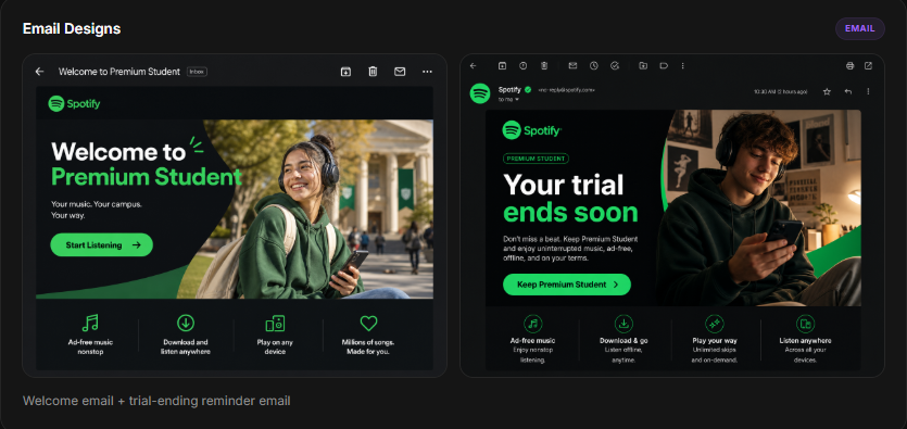 Welcome to Premium Student email and trial-ending reminder email